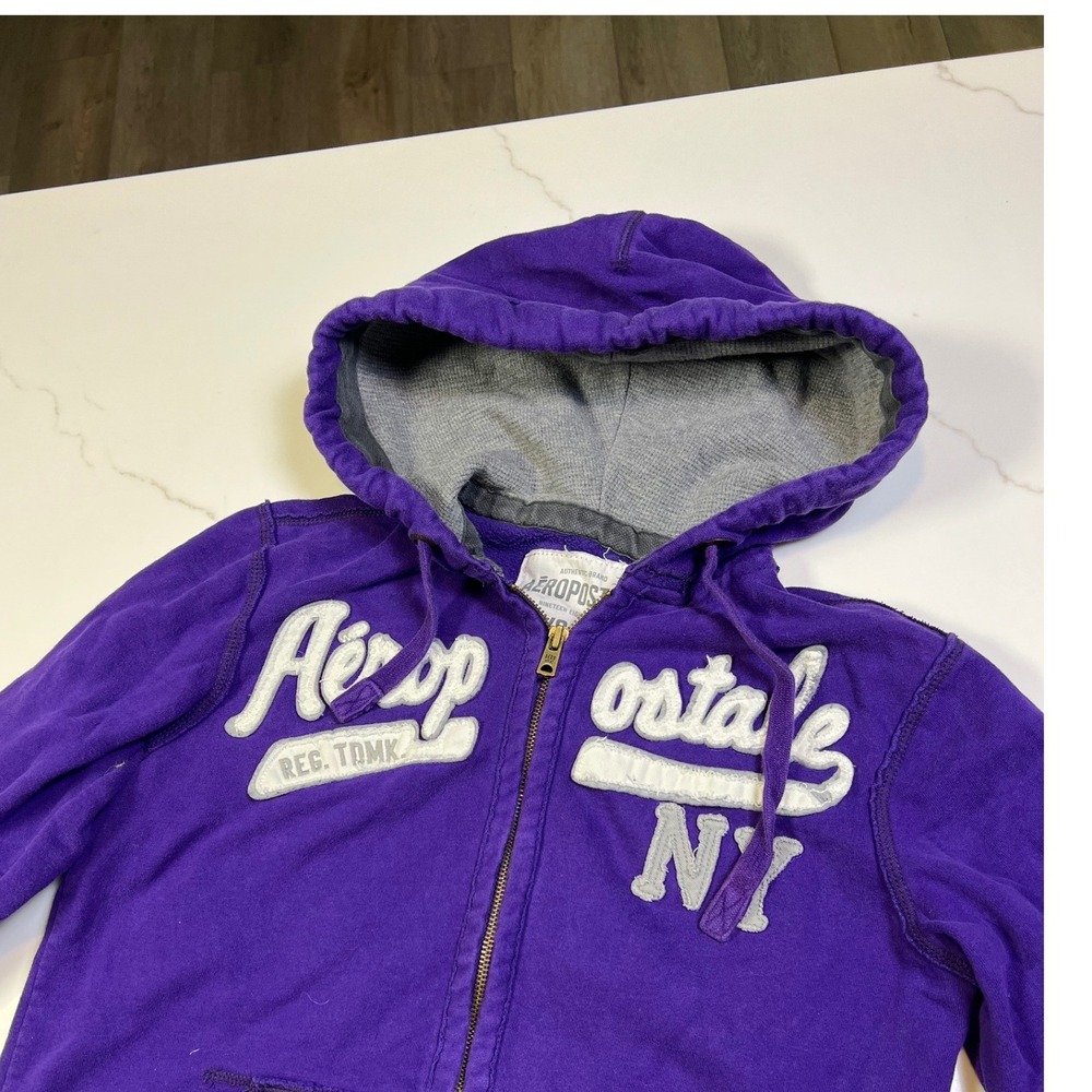 Aeropostale Zip Up Hoodie Womens thermal Purple Logo Graphic Sweatshirt